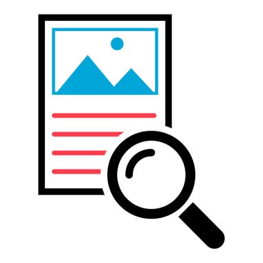 Arama sonuç simgesi, araştırma veri raporu işareti, kontrol analizi vektör illüstrasyonu .