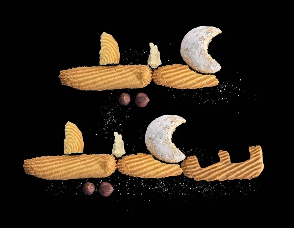 Happy Muslimský Svátek Eid Fitr Cukroví Sušenky Pozdrav Černém Pozadí — Stock fotografie