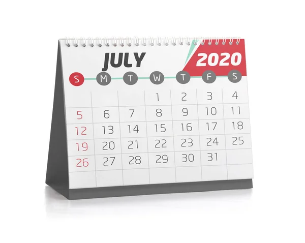 Julho Branco Escritório Calendário 2020 Isolado Branco — Fotografia de Stock