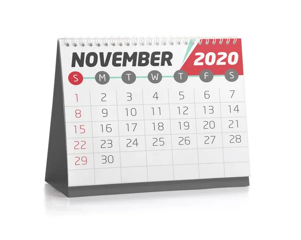 Novembro Calendário Escritório Branco 2020 Isolado Branco — Fotografia de Stock