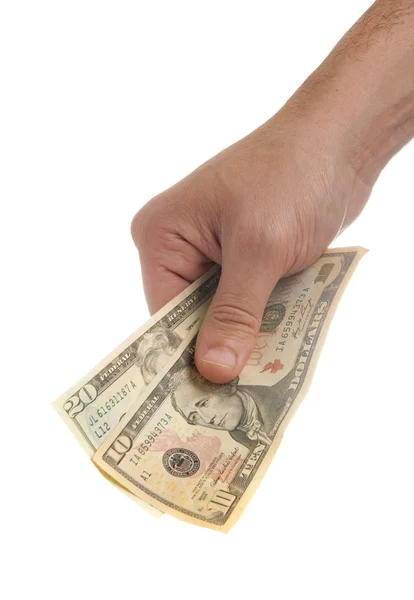 Hand Met Dollars Betaling Geïsoleerd Witte Achtergrond — Stockfoto