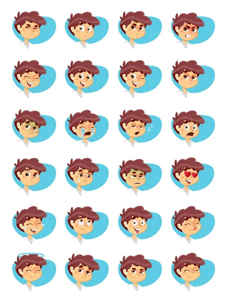 Vector Ilustración Young Boy Varias Expresiones Faciales — Archivo Imágenes Vectoriales