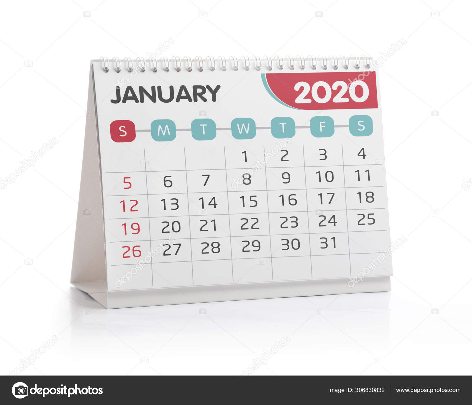 January 2020 Desktop Calendar Stock Photo C Midosemsem 306830832