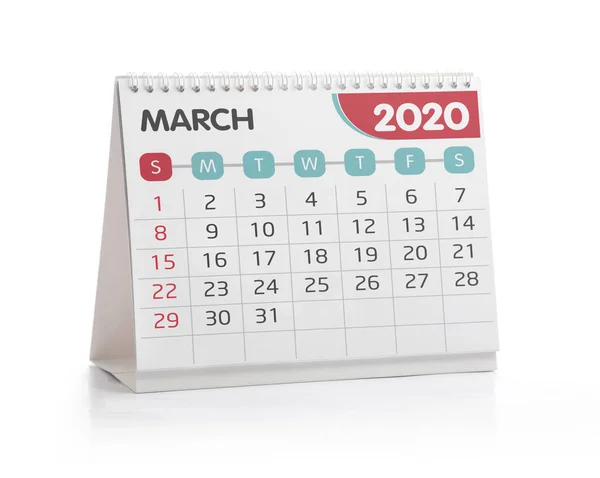 Березень 2020 Календар стільниць — стокове фото