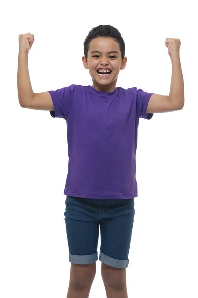 Active Winner Boy Expression Over White Background — Stock Photo, Image