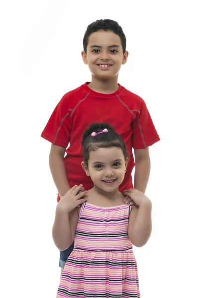 Two Young Children, Brother and Sister on White Background — Stock Photo, Image