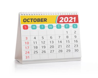 Ekim 2021 Beyaz Ofis Takvimi İzole Edildi