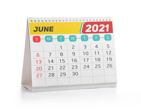 2021年6月办公室日历与白色隔离 — 图库照片