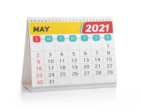 Mai 2021 Calendar Birou Izolat Alb — Fotografie, imagine de stoc