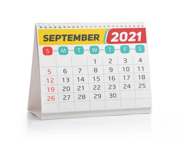 Septembrie 2021 Calendar Birou Izolat Alb — Fotografie, imagine de stoc