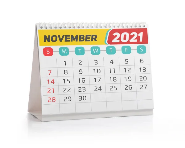 Novembro 2021 Escritório Calendário Isolado Branco — Fotografia de Stock