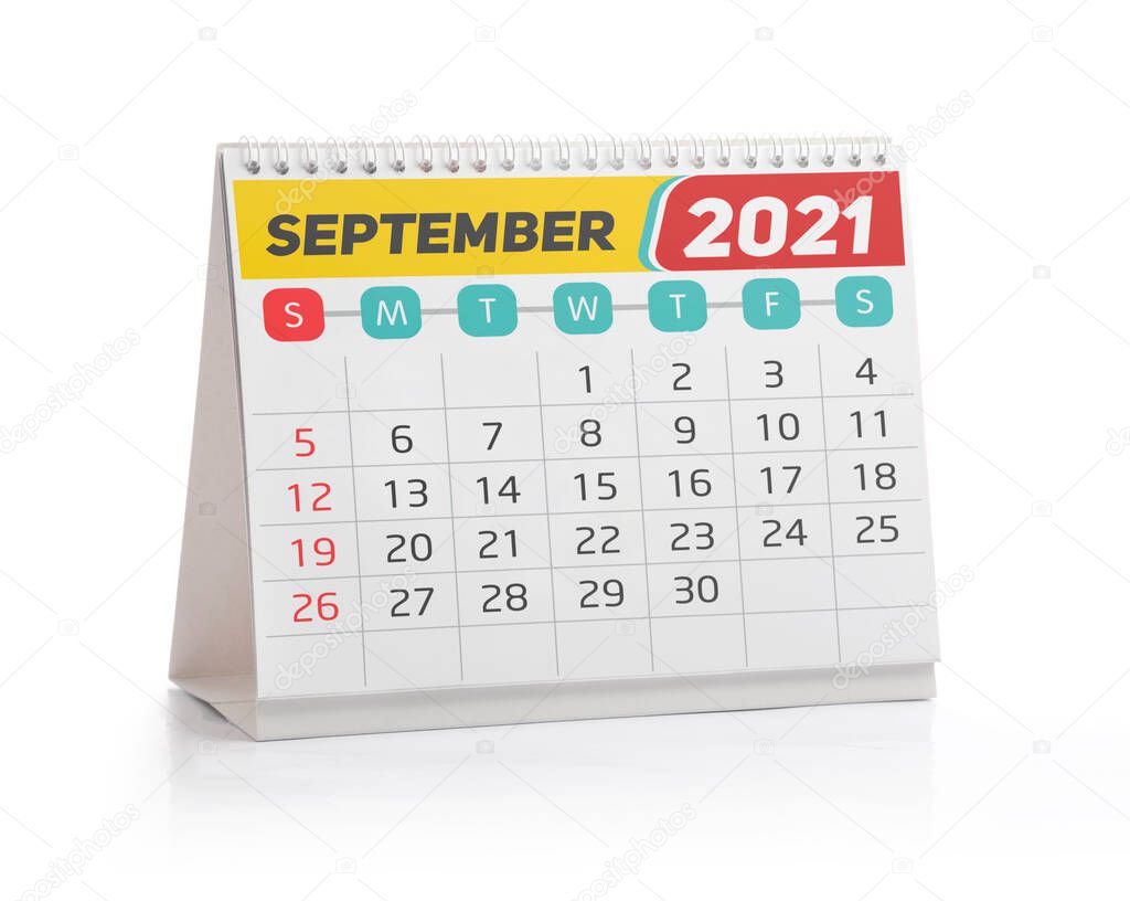 September 2021 Office Calendar Isolated on White