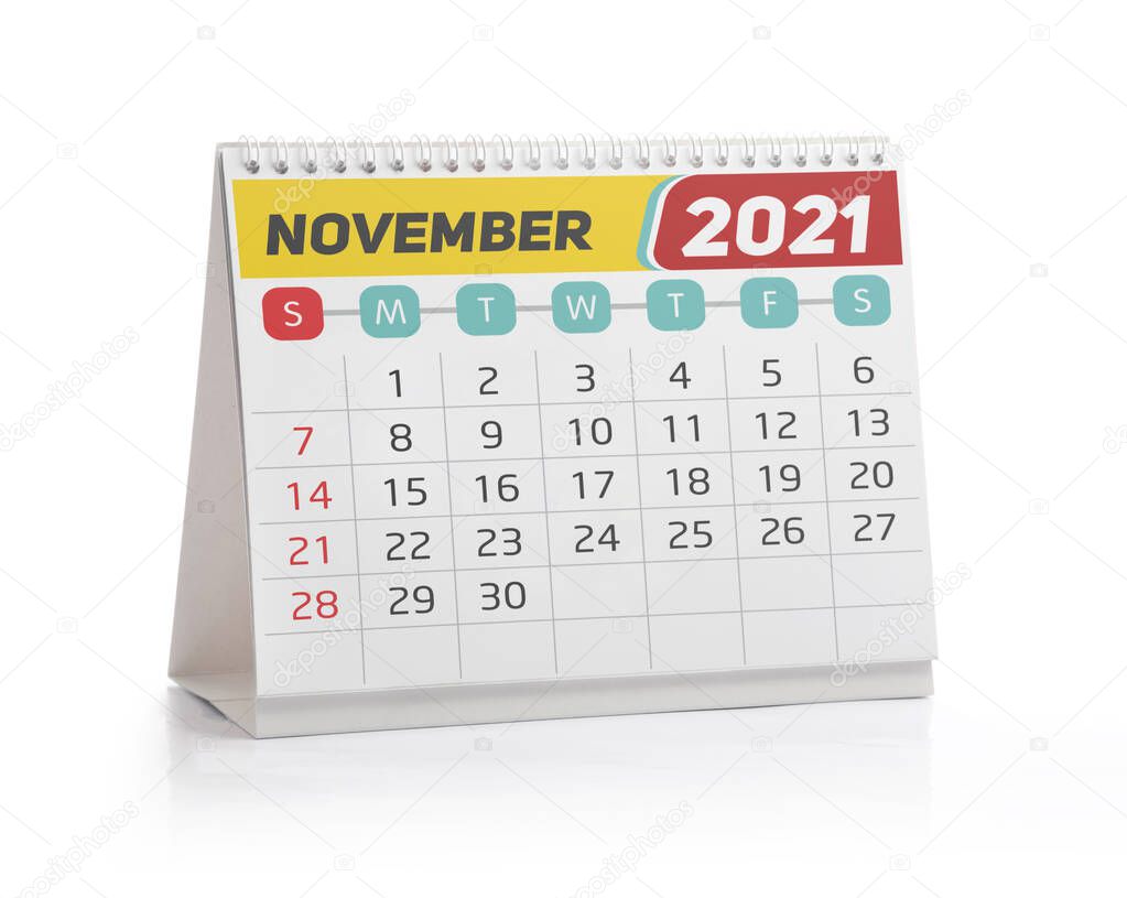 November 2021 Office Calendar Isolated on White