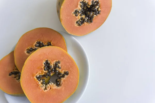 Sliced Papaya White Background — Stock Photo, Image