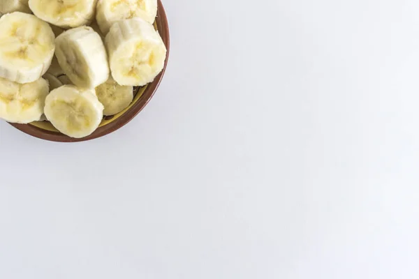 Bowl Banana Slices White Background — Stock Photo, Image