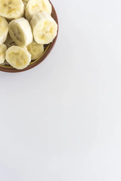 Bowl Banana Slices White Background — Stock Photo, Image