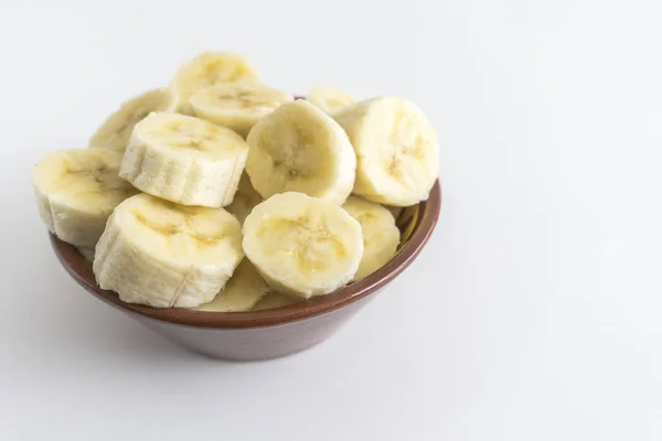 Bowl Banana Slices White Background — Stock Photo, Image