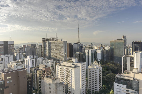 Sao Paulo city view from the top of building in the Paulista Avenue region.