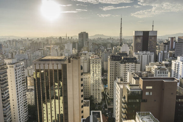 Sao Paulo city view from the top of building in the Paulista Avenue region.