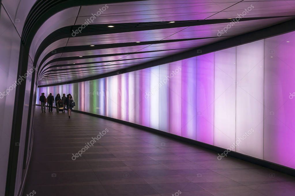 London UK 04 17 2019, People walking in the underpass at King's Cross Station Underground in London