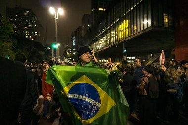Sao Paulo Brezilya 08 23 2019 Amazon korunması için protesto sokakta insanlar