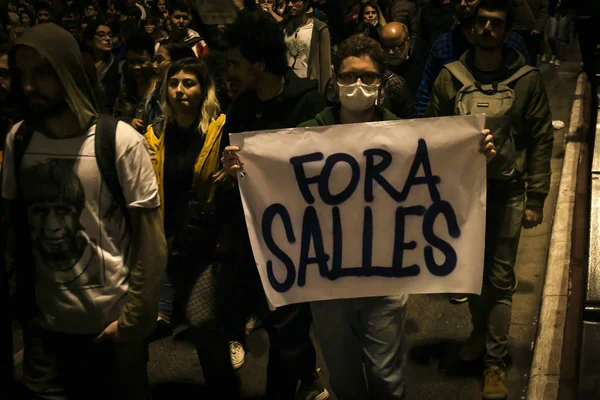 상파울루 브라질 08 23 2019 아마존 보존에 항의 하는 거리에서 사람들 — 스톡 사진