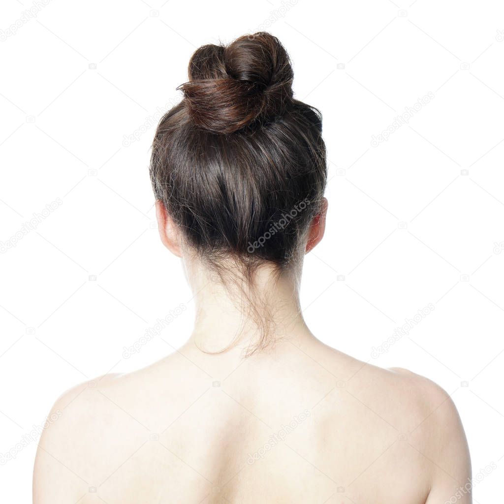 rear view of woman with messy bun hair style