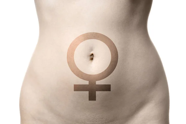 Female venus symbol on womb or stomach or belly of woman — Stock Photo, Image