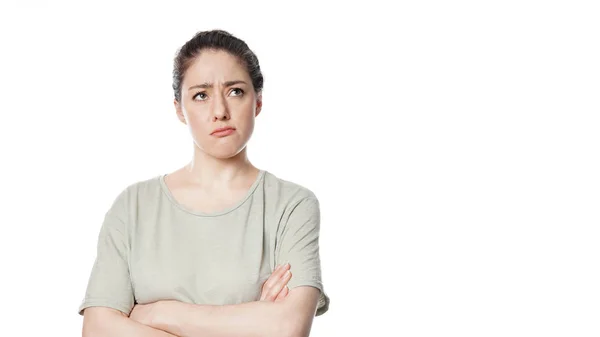 Unhappy concerned young woman thinking — Stock Photo, Image