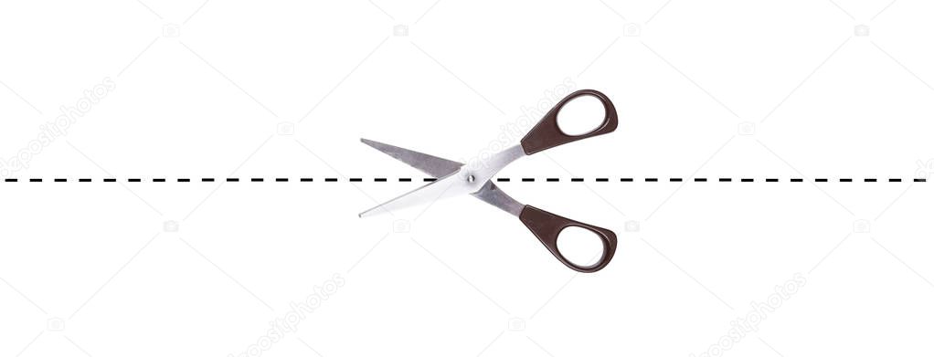paper scissors cutting along broken line