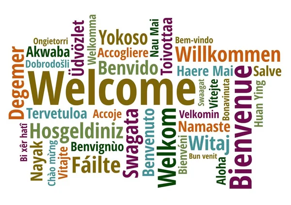 Beyaz arka plan vektör çizim üzerinde farklı diller wordcloud hoş geldiniz