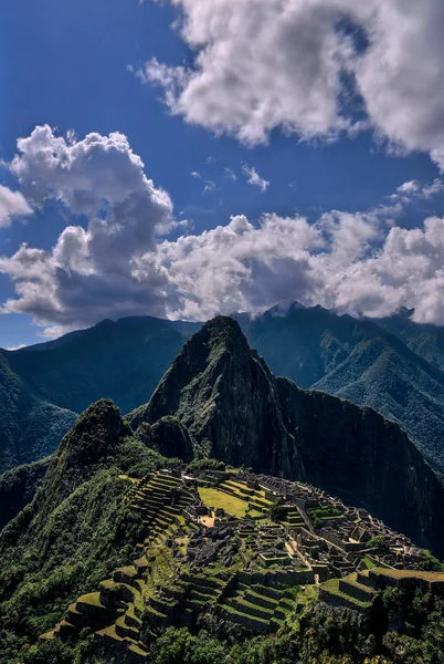 Machu Picchu Peru Kilátás Hegy Csúcsa — Stock Fotó