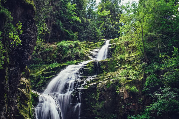 Beautiful waterfall in the mountains on the south of Poland.