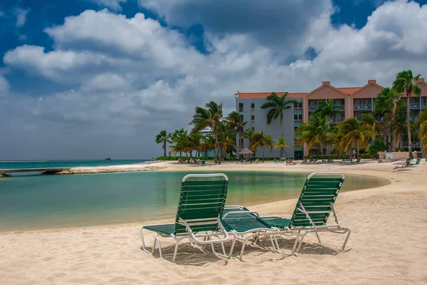 Oranjestad Aruba Octubre 2007 Vista Sobre Tumbona Playa Arena Mar — Foto de Stock