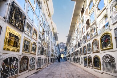 Cuzco / Peru - 07.15.2017: Cemetery de Almudena in Cusco. Biggest and most important cemetery in Cusco, also a tourist attraction.  clipart