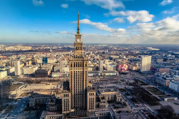 Warszawa Polska 2016 Widok Pałac Kultury Nauki Wschodzie Słońca — Zdjęcie stockowe