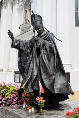 Wadowice / Poland - July 7.2018: Monument of John Paul the Second Pope ( Karol Wojtyla) located in the city where he was born on the south of the country. clipart