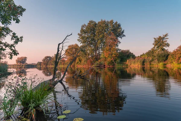 Naturalne Jezioro Krajobraz Podczas Jesieni Jesieni Kolorowych Drzew — Zdjęcie stockowe