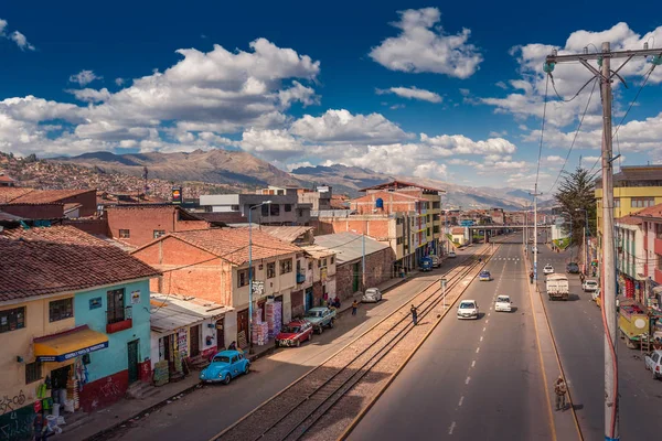 Куско Перу Травень 2008 Погляд Міській Вулиці Ведуть Пагорба Сонячний — стокове фото