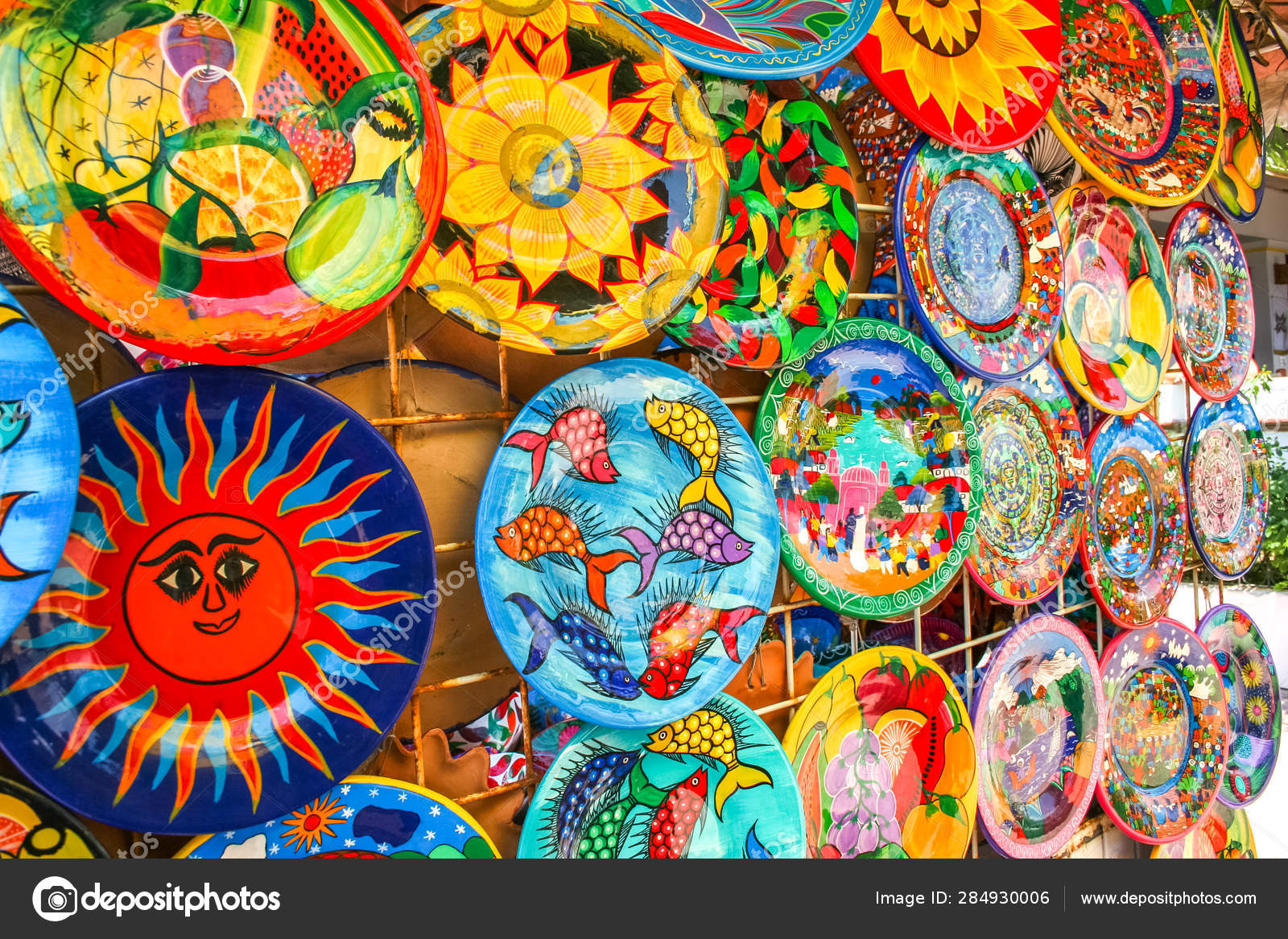 Colorful Handmade Decorative Mexican Plates Many Patterns Display
