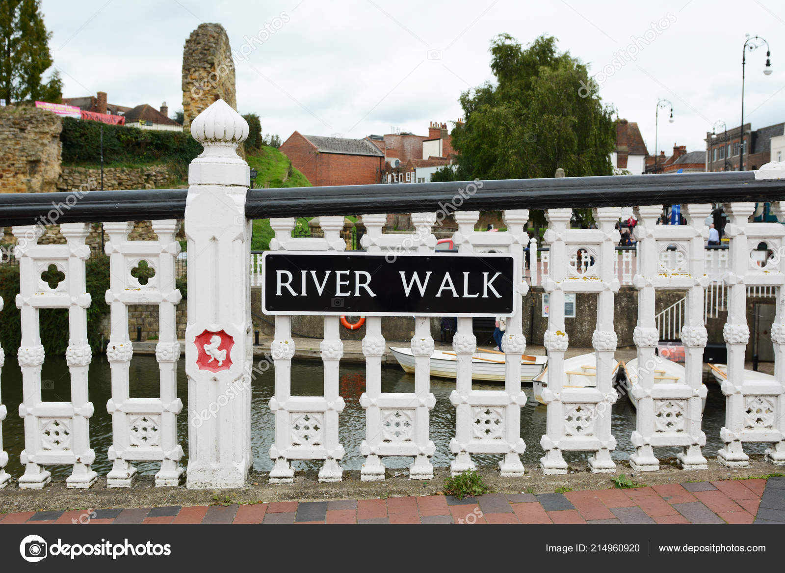 River Walk Sign Ornamental Railings Featuring Invicta Alongside River ...