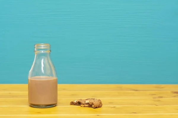One Third Pint Glass Milk Bottle Half Full Chocolate Milkshake — Stock Photo, Image