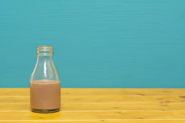 One Third Pint Glass Milk Bottle Half Full Chocolate Milkshake — Stock Photo, Image