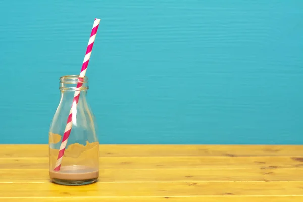 One Third Pint Glass Milk Bottle Dregs Chocolate Milkshake Retro — Stock Photo, Image