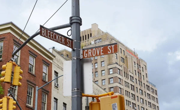 Carteles Calle Ciudad Nueva York Para Bleecker Street Grove Street —  Fotos de Stock