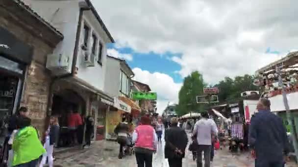 Macedonia Ohrid Jun 2017 Upływ Czasu Osób Przechodzących Przez Głównego — Wideo stockowe