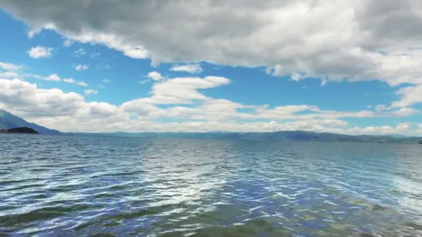Time Lapse Water Surface Lake Ohrid Blue Sky Background Macedonia — Stock Video