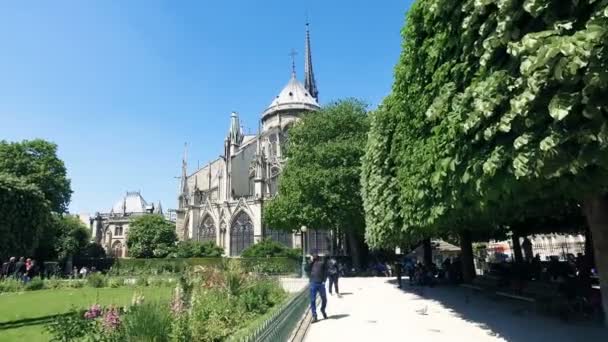 Pov Touristique Visitant Notre Dame Cathédrale Paris Est Une Cathédrale — Video