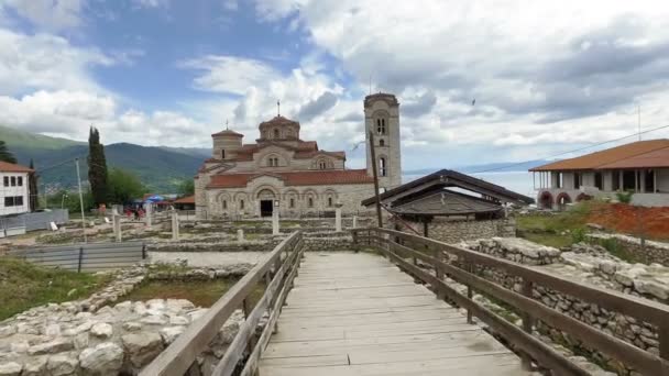 Saint Panteleimon Een Klooster Ohrid Landmark Gelegen Plaoshnik Macedonië — Stockvideo