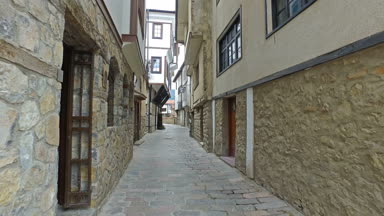Ohrid, Makedonya'nın eski şehir sokak sokak 